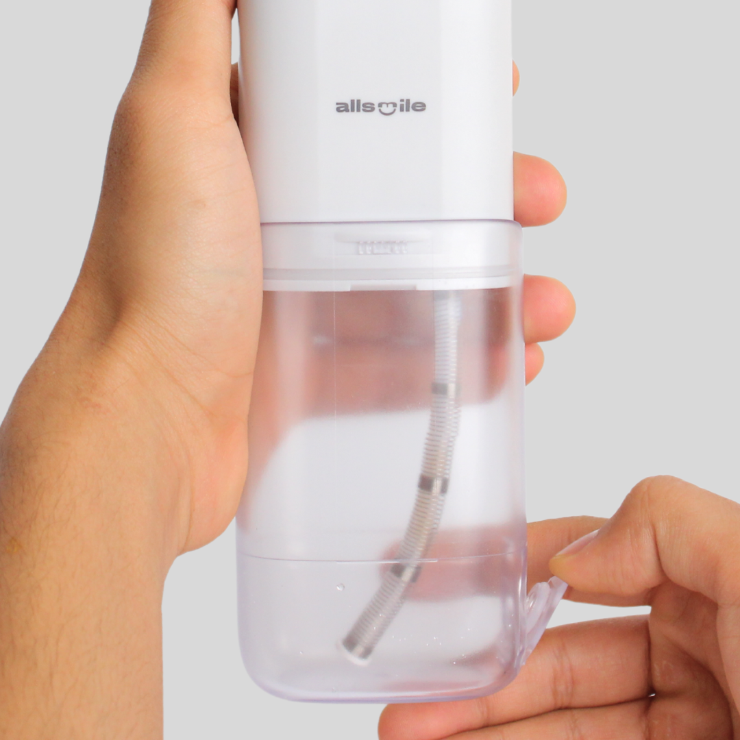 Allsmile portable cordless water flosser with detachable water tank – easy to fill and clean, trusted by dentists