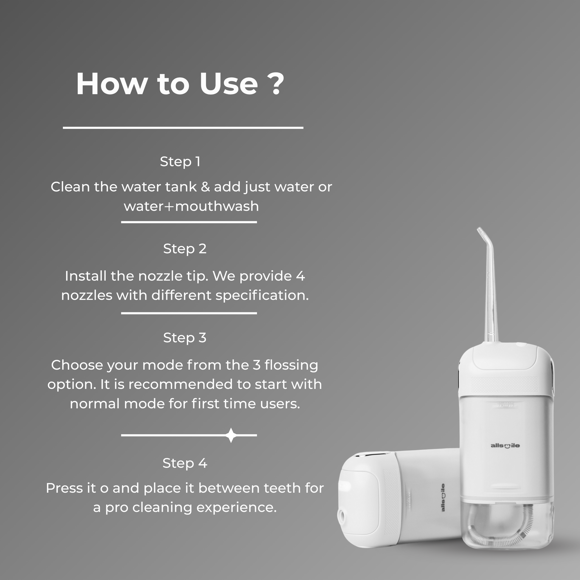 Pro Cleaning nozzle/tip with four different types in a set. It can be attach freely and it is travel friendly too. It gives pressure from 0.5mm tip.